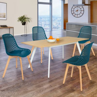 Lot de 4 chaises MANDY bleu canard pour salle à manger
