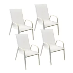 Lot de 4 chaises MARBELLA en textilène blanc - aluminium blanc - Happy Garden