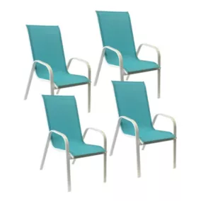Lot de 4 chaises MARBELLA en textilène bleu - aluminium blanc - Happy Garden