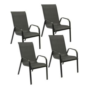 Lot de 4 chaises MARBELLA en textilène gris - aluminium gris anthracite - HAPPY GARDEN