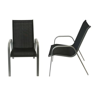 Lot de 4 chaises MARBELLA en textilène noir - aluminium gris - Happy Garden