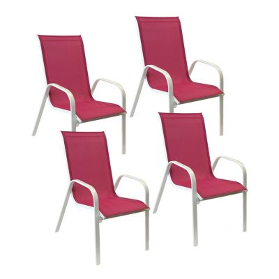 Lot de 4 chaises MARBELLA en textilène rose - aluminium blanc - HAPPY GARDEN