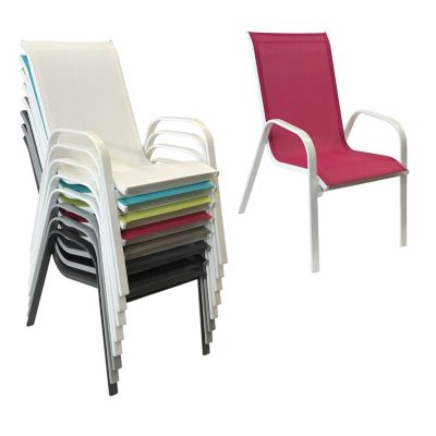 Lot de 4 chaises MARBELLA en textilène rose - aluminium blanc - Happy Garden