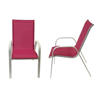 Lot de 4 chaises MARBELLA en textilène rose - aluminium blanc - Happy Garden