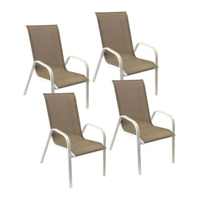 Lot de 4 chaises MARBELLA en textilène taupe - aluminium blanc - HAPPY GARDEN