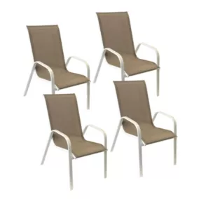 Lot de 4 chaises MARBELLA en textilène taupe - aluminium blanc - Happy Garden