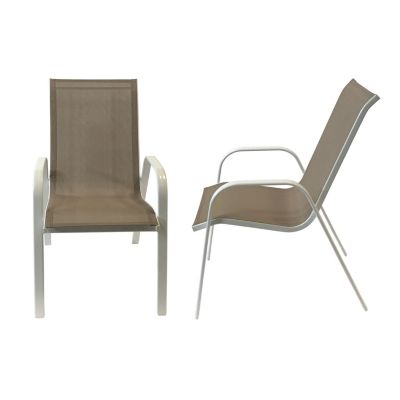 Lot de 4 chaises MARBELLA en textilène taupe - aluminium blanc - HAPPY GARDEN