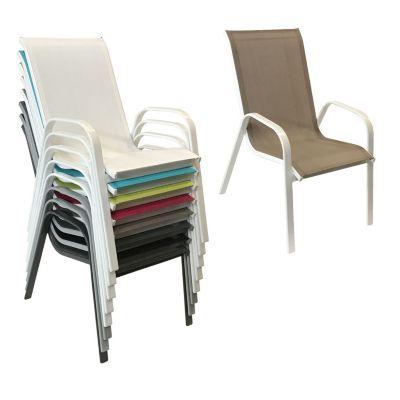Lot de 4 chaises MARBELLA en textilène taupe - aluminium blanc - HAPPY GARDEN