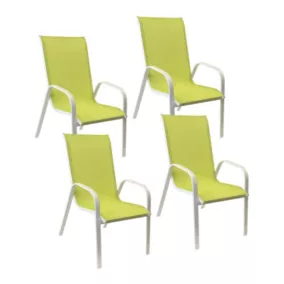 Lot de 4 chaises MARBELLA en textilène vert - aluminium blanc - Happy Garden
