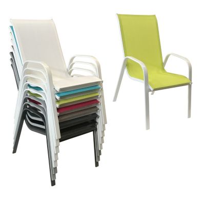 Lot de 4 chaises MARBELLA en textilène vert - aluminium blanc - Happy Garden