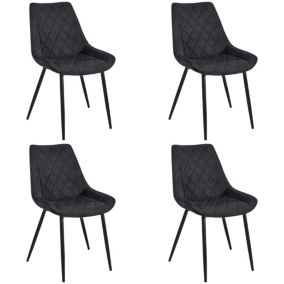 Lot de 4 chaises matelassées de salle à manger en velours AKORD SJ.0488 Noir