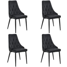 Lot de 4 chaises matelassées de salle à manger en velours AKORD SJ.054 Noir