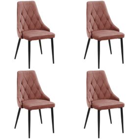 Lot de 4 chaises matelassées de salle à manger en velours AKORD SJ.054 Rose