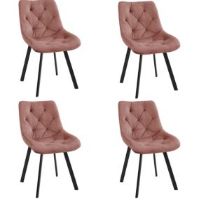 Lot de 4 chaises matelassées de salle à manger en velours AKORD SJ.33 Rose