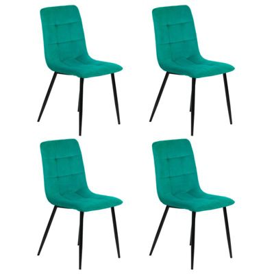 Lot de 4 chaises matelassées en velours vert pied métal noir - LOUISE