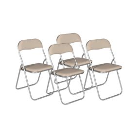 Lot de 4 chaises pliante Dgraf, Fauteuil gain de place, Chaise invité, Siège de réunion en simili cuir, 43x47h80 cm, Beige