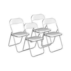 Lot de 4 chaises pliante Dgraf, Fauteuil gain de place, Chaise invité, Siège de réunion en simili cuir, 43x47h80 cm, Blanc