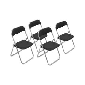 Lot de 4 chaises pliante Dgraf, Fauteuil gain de place, Chaise invité, Siège de réunion en simili cuir, 43x47h80 cm, Noir