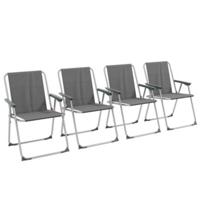 Lot de 4 chaises pliantes de jardin chaises de camping plage avec accoudoirs tissu Oxford gris