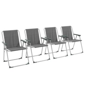 Lot de 4 chaises pliantes de jardin chaises de camping plage avec accoudoirs tissu Oxford gris