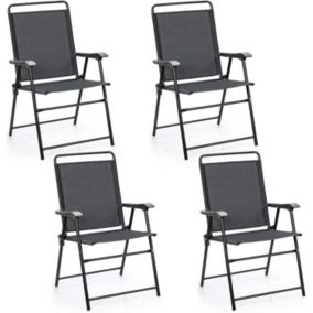 Lot de 4 Chaises Pliantes de Jardin Charge 150KG avec Accoudoirs Courbés Dossier Haut Cadre en Métal et Assise en Tissu