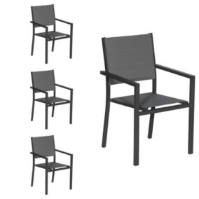 Lot de 4 chaises rembourrées en aluminium anthracite - textilène gris - Happy Garden