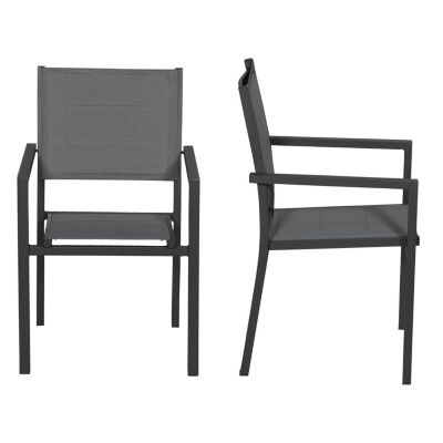 Lot de 4 chaises rembourrées en aluminium anthracite - textilène gris - Happy Garden