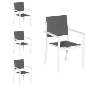 Lot de 4 chaises rembourrées en aluminium blanc - textilène gris - Happy Garden