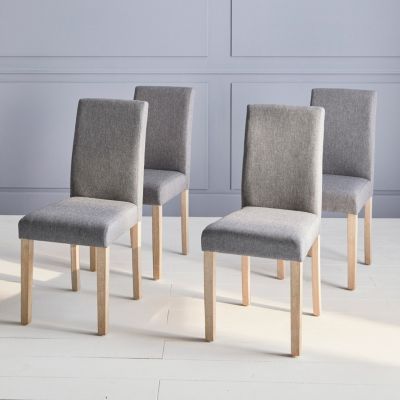 Lot de 4 chaises - Rita - chaises en tissu. pieds en bois cérusé. gris clairs