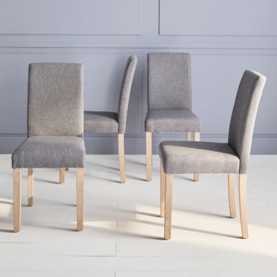 Lot de 4 chaises - Rita - chaises en tissu. pieds en bois cérusé. gris clairs