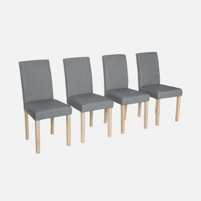 Lot de 4 chaises - Rita - chaises en tissu. pieds en bois cérusé. gris clairs