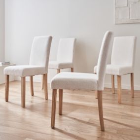 Lot de 4 chaises RITA revêtement bouclette pieds en bois d'hévéa