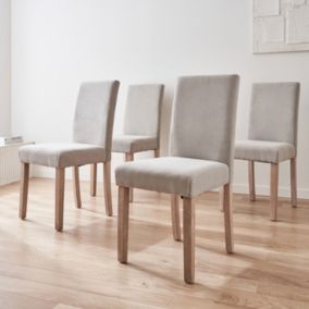 Lot de 4 chaises RITA velours côtelé pieds en bois d'hévéa cérusé