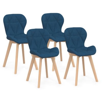 Lot de 4 chaises ROBINE en tissu bleu canard pour salle à manger