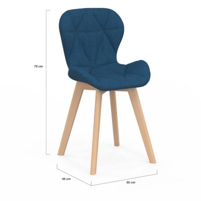 Lot de 4 chaises ROBINE en tissu bleu canard pour salle à manger