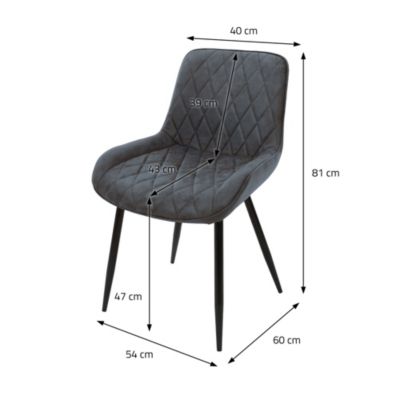 Lot de 4 chaises salle à manger cuisine anthracite simili PU pieds acier 120 kg