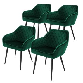 Lot de 4 chaises salle à manger en velours vert foncé rembourrée pieds en acier