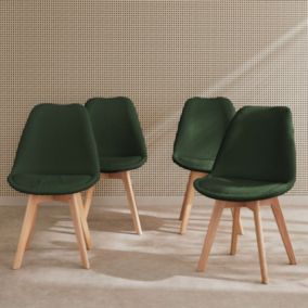 Lot de 4 chaises scandinaves NILS revêtement bouclette kaki. pieds bois de hêtre. chaise 1 place