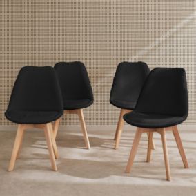 Lot de 4 chaises scandinaves NILS revêtement bouclette noire. pieds bois de hêtre. chaise 1 place