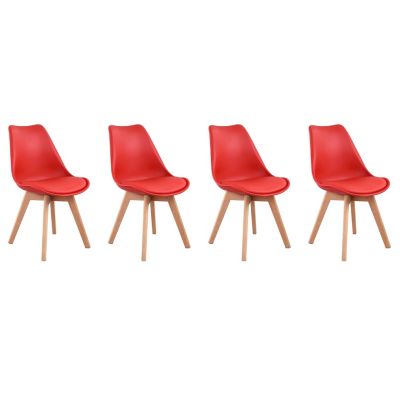 Lot de 4 chaises scandinaves NORA rouge avec coussin - Happy Garden