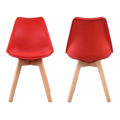 Lot de 4 chaises scandinaves NORA rouge avec coussin - Happy Garden