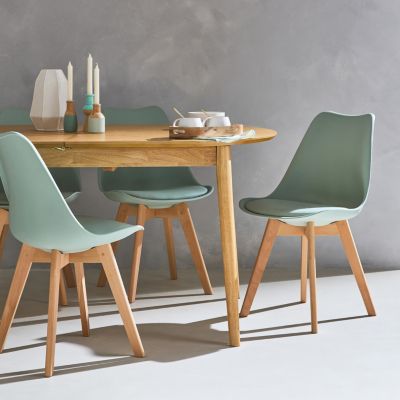 Lot de 4 chaises scandinaves. pieds bois de hêtre. chaises 1 place. vert céladon