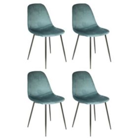 Lot de 4 Chaises Velours "Giulia" 85cm Bleu Canard