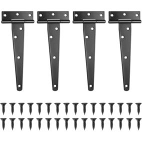 Lot de 4 Charnières en T, Noires Charnière Porte de Grange, Charnières de Portes, Charniere Plate Inox pour Portails