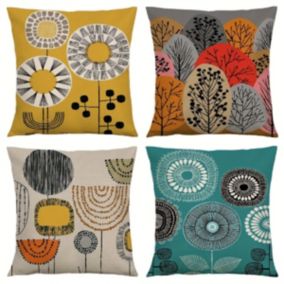 Lot de 4 Coussins Décoratifs - Abstraits Géométriques Colorés, Pêche - Peluche