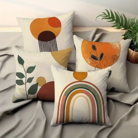 Lot de 4 Coussins - Design Botanique Bohème, 18 x 18 Pouces