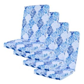 Lot de 4 Coussins pour chaises 95 x 40 cm motif feuillage Bleu