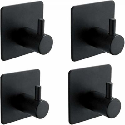 Lot de 4 crochets adhésifs pour salle de bain, cuisine, porte-serviettes, porte-photos, acier inoxydable noir