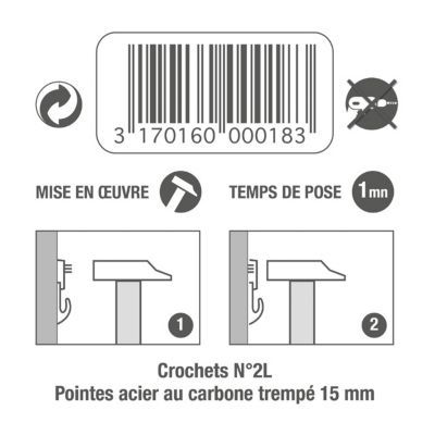 Crochet Pour Cimaise ZIPPER Sécurite Anti-vol 15 Kg