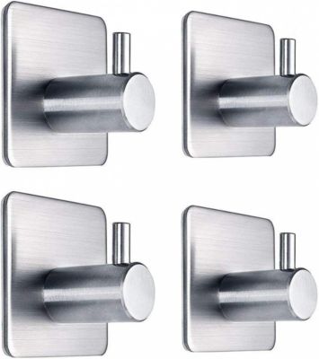 Lot de 4 crochets en acier inoxydable argenté, adhésifs puissants, étanches, pour douche avec support adhésif